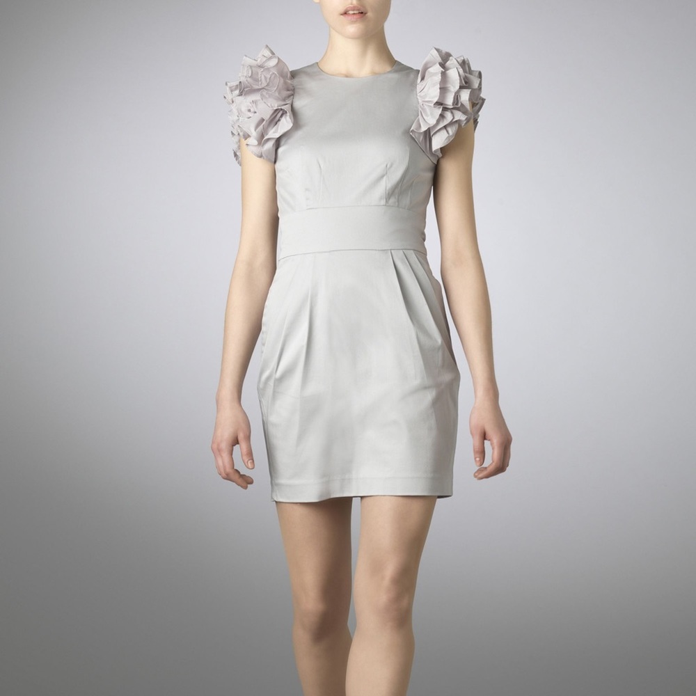 French Connection Gray Mini Dress with Ruffled Sleeves